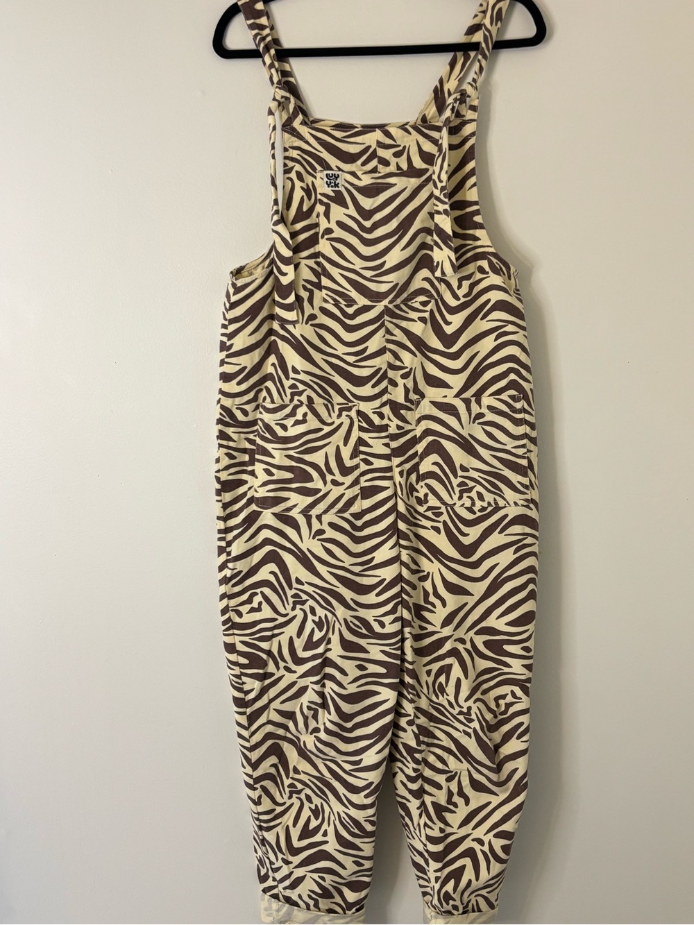 Lucy & Yak Cream and Brown Zebra-Print Overalls